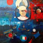 God Almighty Acrylics/ Collage on Canvas 200cm x 180 cm, 2026 Exhibited Palazzo della Cancelleria, Rome/IT Echoes of Bengal Art, Organised by Hernet Foundation & Collaborates with Dicasterium De Cultura Et Education